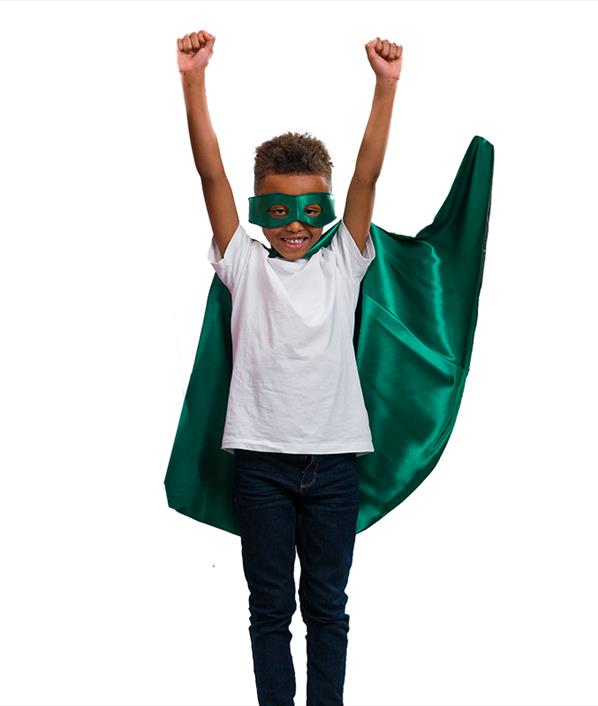 Reversible Superhero Cape and Mask (green+black) ‘Save The Day’