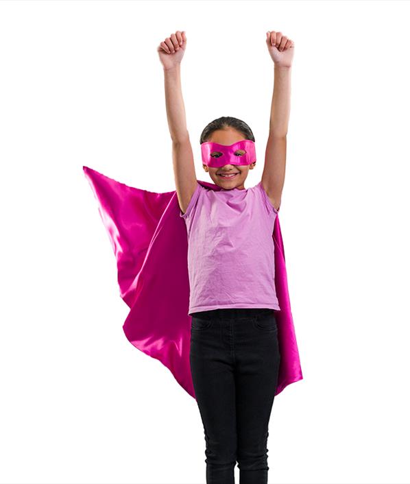 Reversible Superhero Cape and Mask (pink+silver) ‘Save The Day’