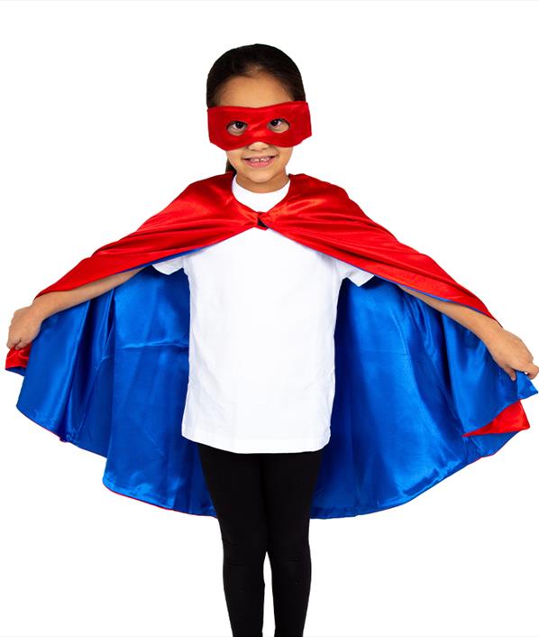 Reversible Superhero Cape and Mask (red+blue) ‘Save The Day’
